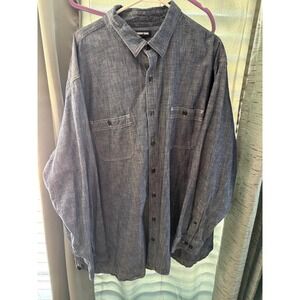 LANDS' END Mens 3XL Blue Cotton Denim Long Sleeve Button Up Shirt Chest Pockets